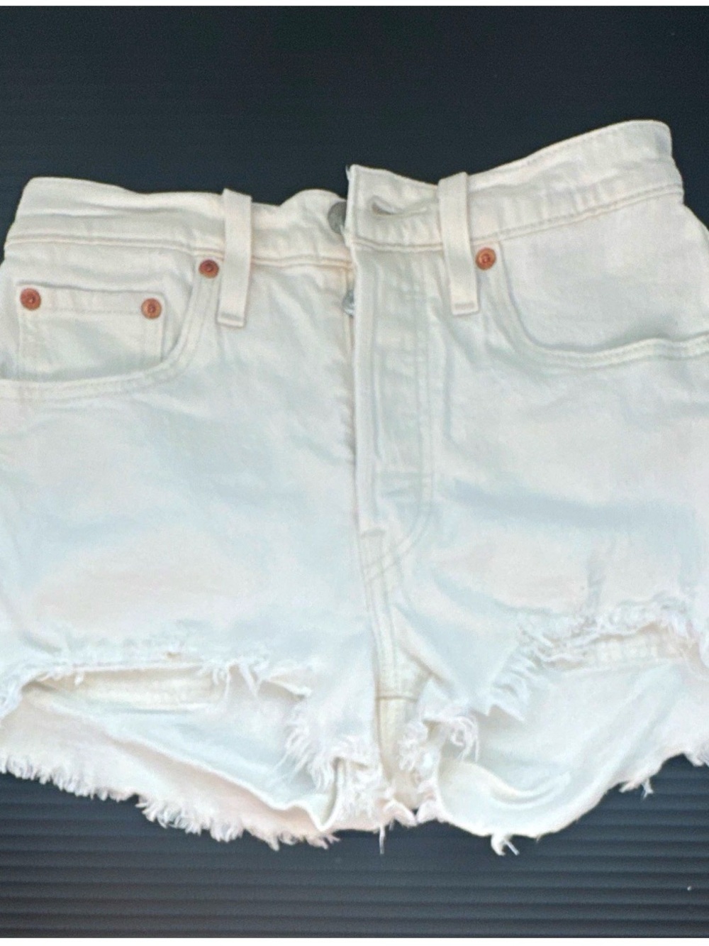 Levi's ivory Distressed Cutoff Denim Shorts